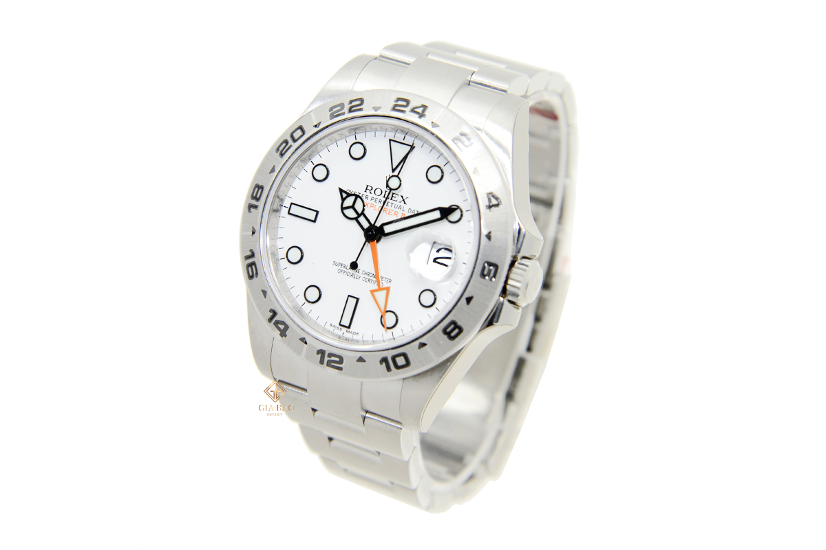 Cạnh vỏ và núm Rolex Explorer II 216570 Polar tại Gia Bảo