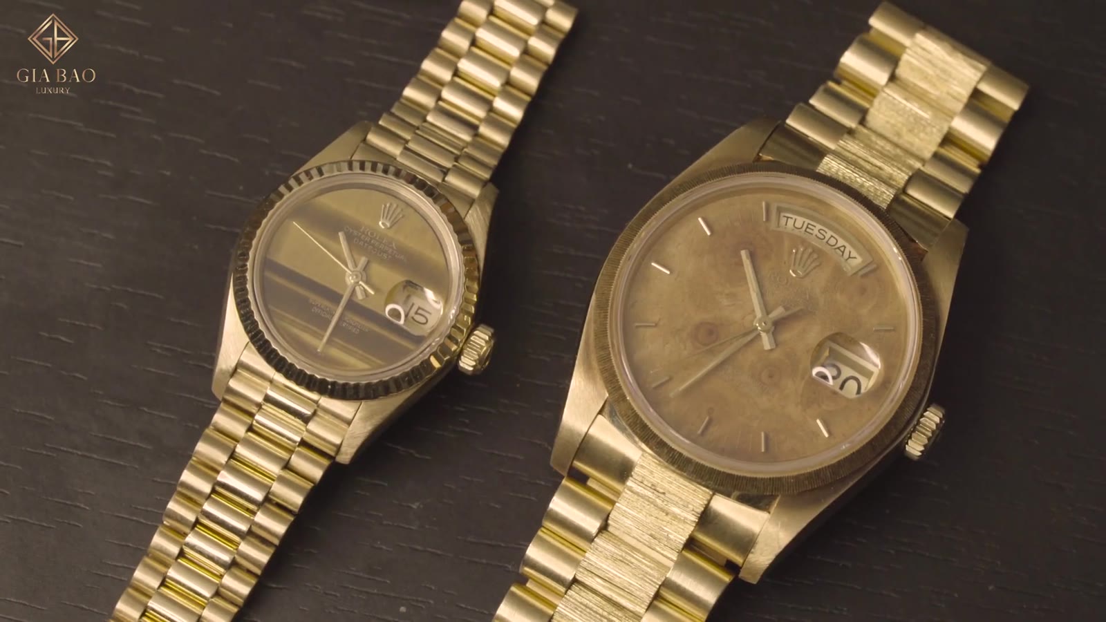 Rolex Lady-Datejust 69178 mặt tiger-eye và Day-Date vintage trong video Gia Bảo